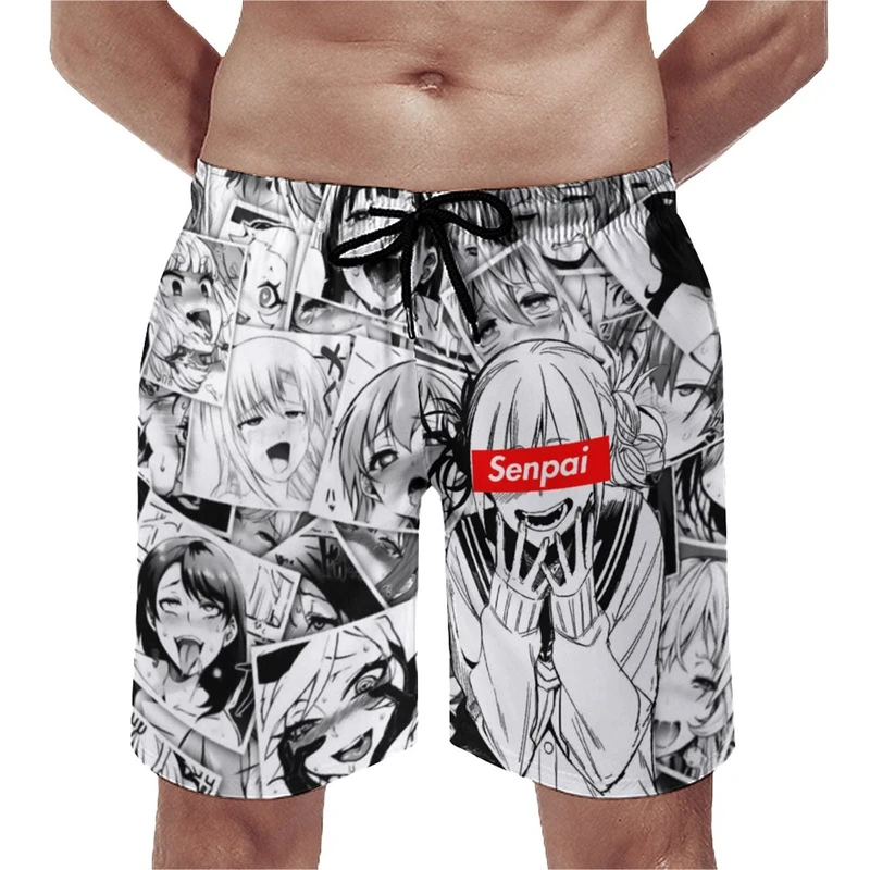 Hentai Men's Beach Shorts Quick Dry Swim Trunks 3D Printed Summer Short Pants With Pocket Anime Pattern Swimming