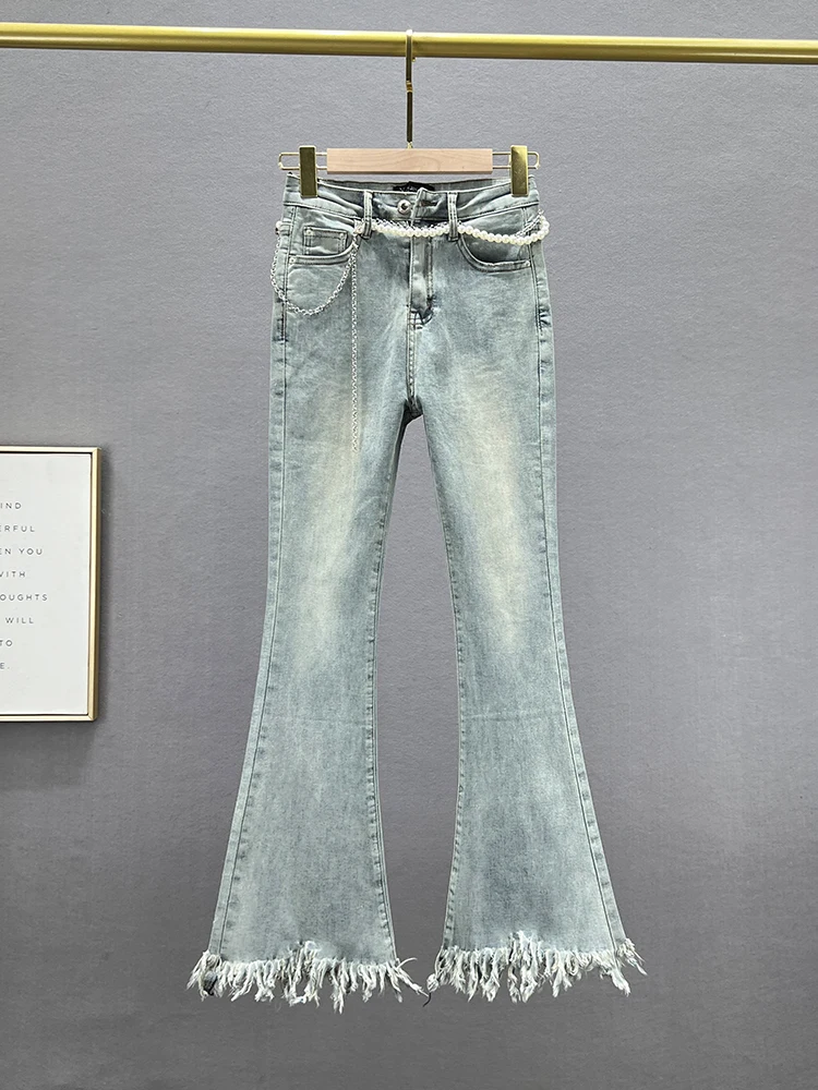 

High Waist Bell Bot Jeans Women's Trendy Spring Summer Slimming Cotton Stretch Denim Blue Jeans High Waed Wide Leg Pants