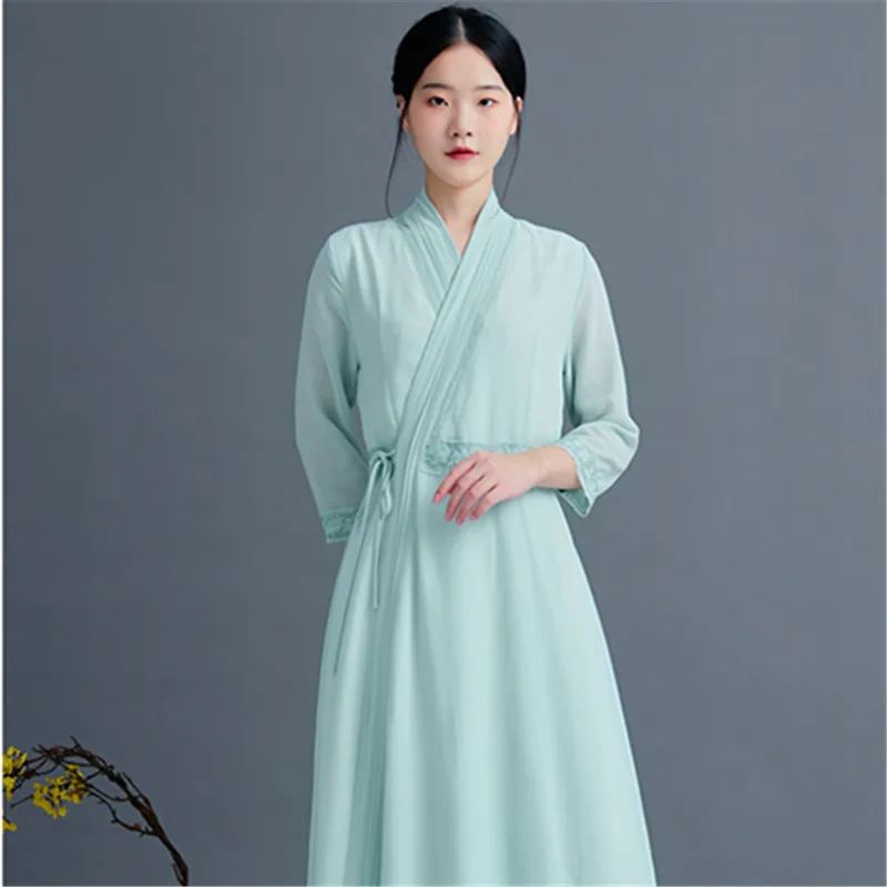 Chiffon Chinese Style Hanfu Dress Cheongsam Women Modern Improve Eleganti Long Qipao Spring Autumn Vintage Female Zen Clothing