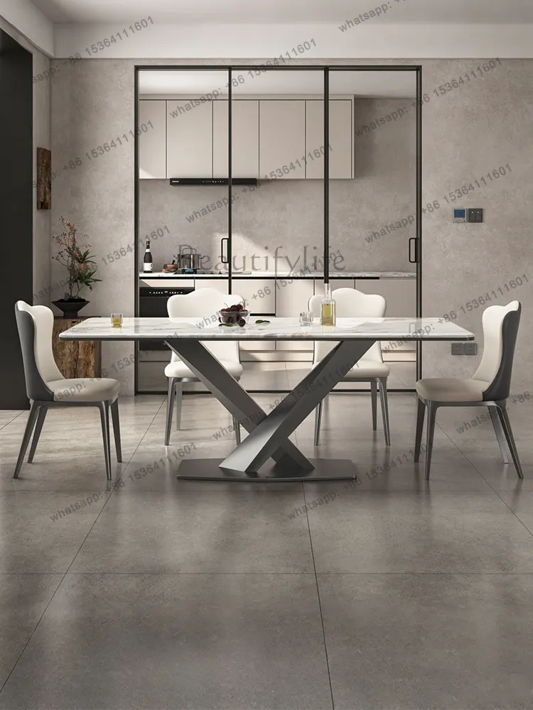 Microcrystalline stone dining table rectangular light luxury high-end Italian home modern simple high-end dining table