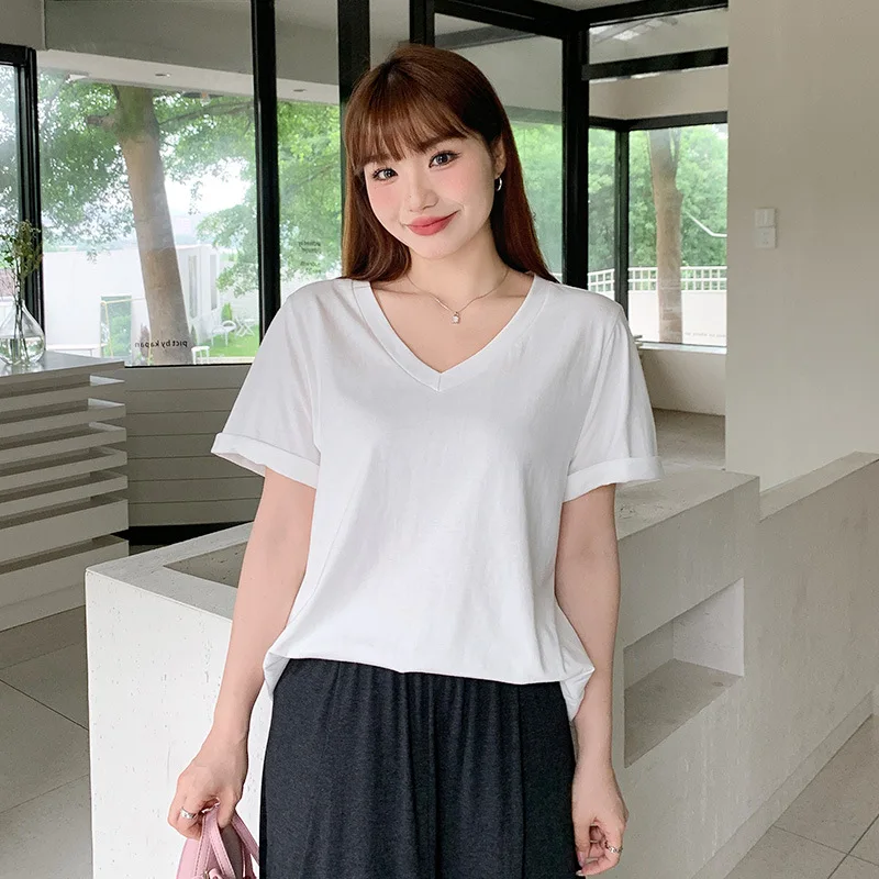 Plus size, new summer oversized front shoulder loosecovered belly oversized women's cubby mm-shirt 3376