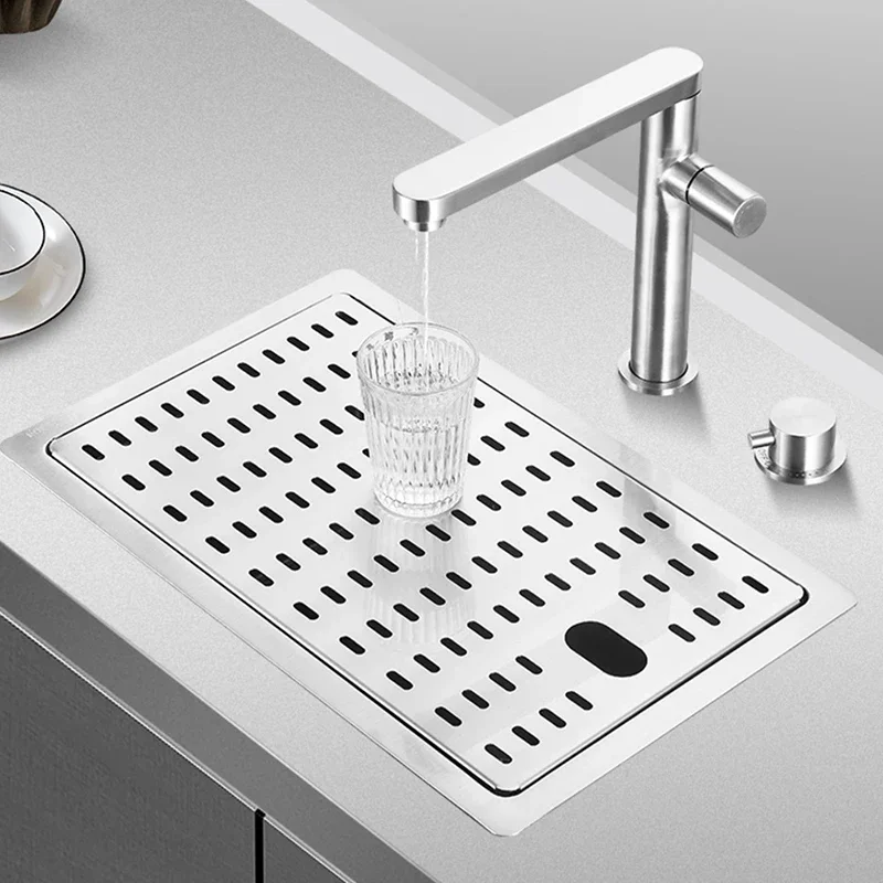 Mini Single Hidden Cover Sink Small Size Bar Counter Island Handmade 304 Stainless Steel Sinks