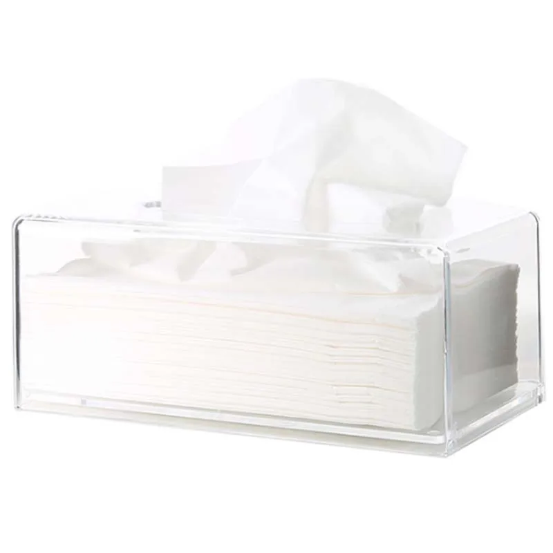 Facial Tissue Dispenser Box Cover Holder Clear Acrylic Rectangle Napkin Organizer for Bathroom, Kitchen and Office, 22x12x10cm