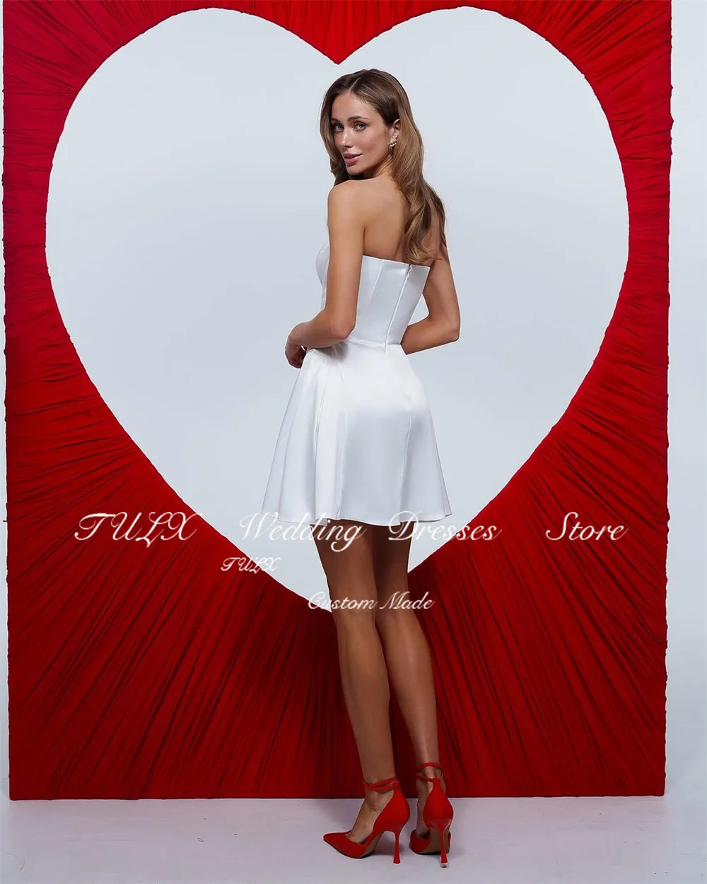 TULX Simple Satin Mini robe de soirée de mariage Sexy chérie sans manches robe de bal une ligne courte au-dessus du genou robe de Cocktail formelle