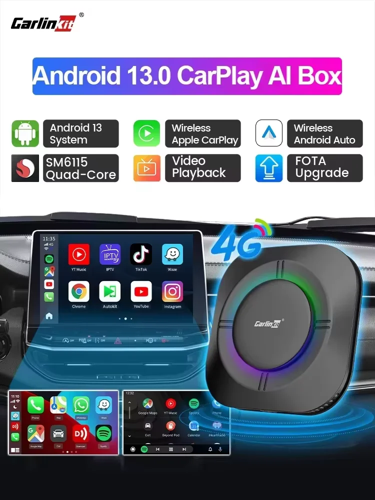 2026 NOWY CarPlay AI Box LED Android 13 SM6115 8-rdzeniowy procesor 5G WiFi BT GPS dla Netflix YouTube IPTV Inteligentne systemy samochodowe Bezprzewodowy Android Auto CarPlay Smart TV Box — zdjęcie 2