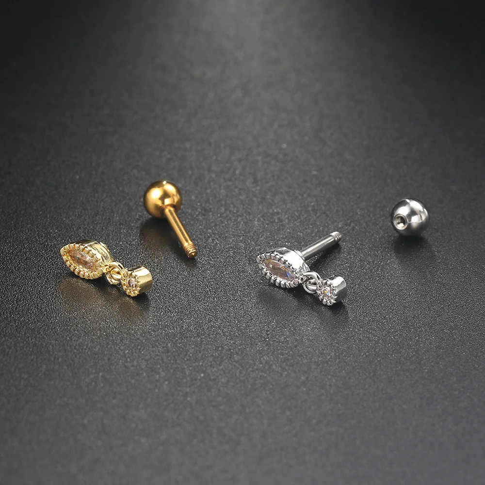 Daith Helix Flache Piercing-Ohrstecker für Frauen aus Edelstahl, Schraub-Ohrring für Knorpel, Tragus, Conch, Ohrläppchen, Modeschmuck – Detail 10