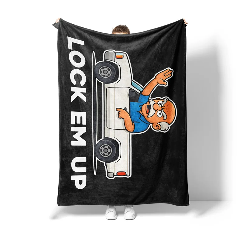 Gaslight Gatekeep Girlboss Funny Lock EM UP Private Property Throw Blanket Cartoon Old Man Driving Meme Soft Fleece Blanket