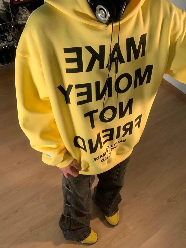 

American Retro Yellow Hoodie Men's Spring Autumn Cleanfit Large Cap Jaet Trendy Streetwear Hooded Sweatirt Casual Loose Fit