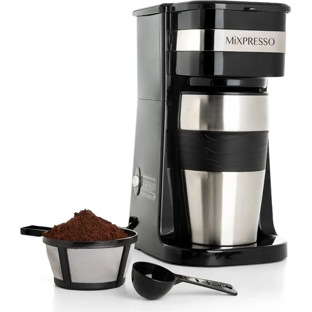 

Black Personal Single Serve Coffee Maker with 14oz Travel Mug, Drip Small Coffee Maker with Auto Shut Off, Reusable Filter, Work