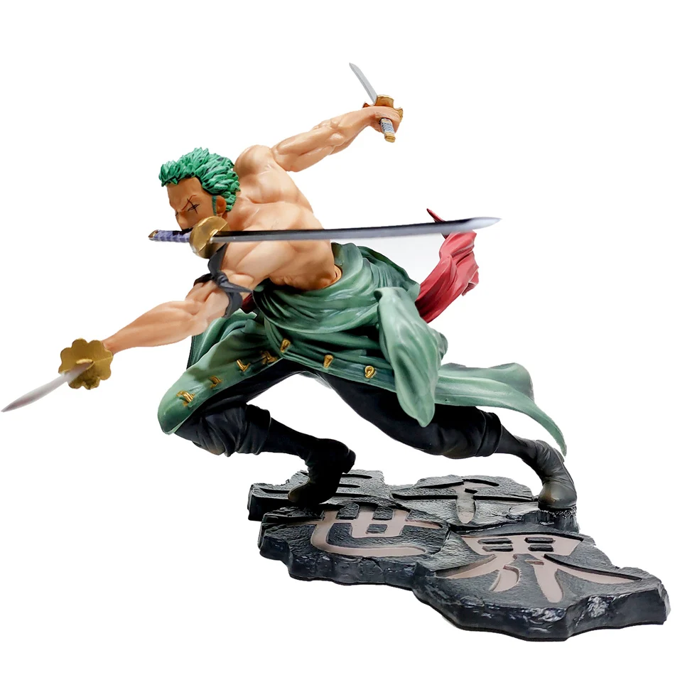 One Piece Figure Action Figure 21cm Three-Knife Fighting Skill Roronoa Zoro Anime Model Decorations PVC Toy Gift Desk Ornament