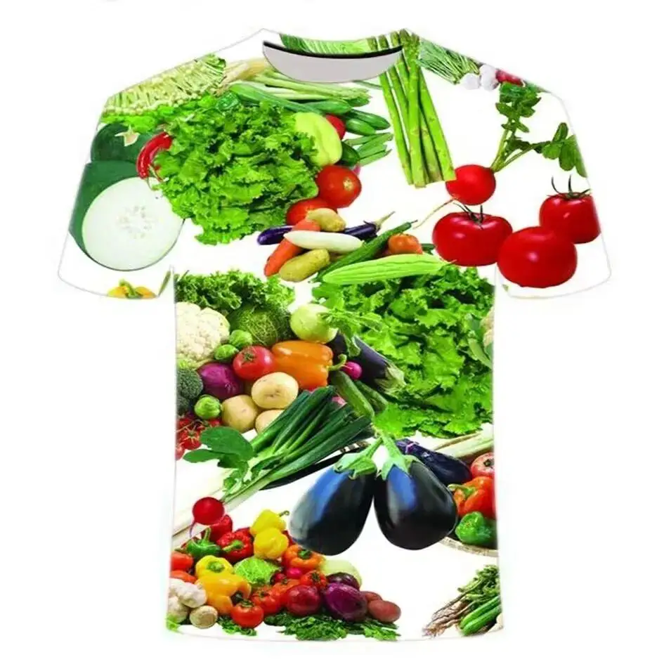 Fashionable Vegetable Pictures For Men's T-Shirts Trend Digital Printing Casual Round Neck Short Sleeved Tops Summer couple clot