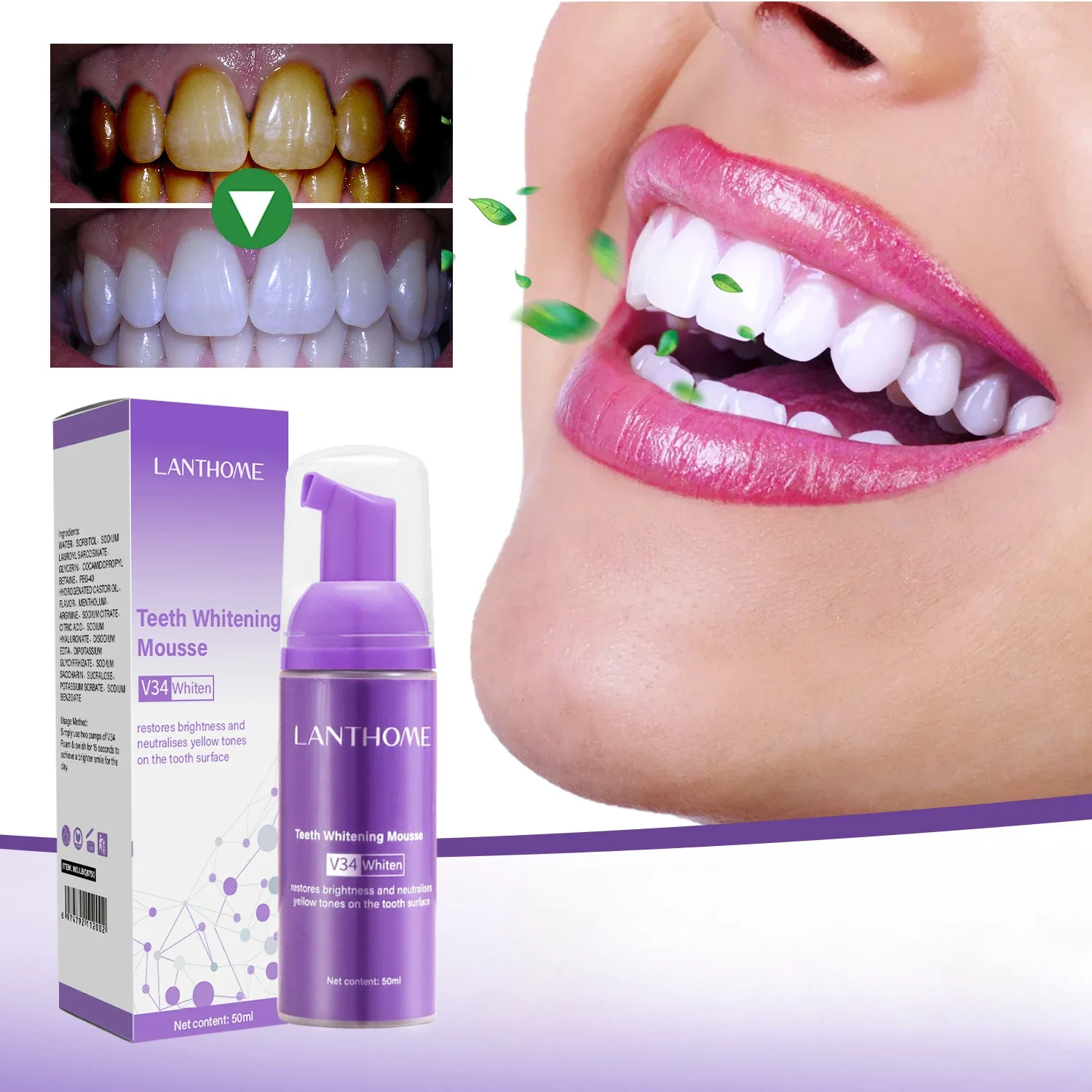 

50ml V34 Teeth Mousse removes smoke stains removes yellow teeth and freshens breath oral care