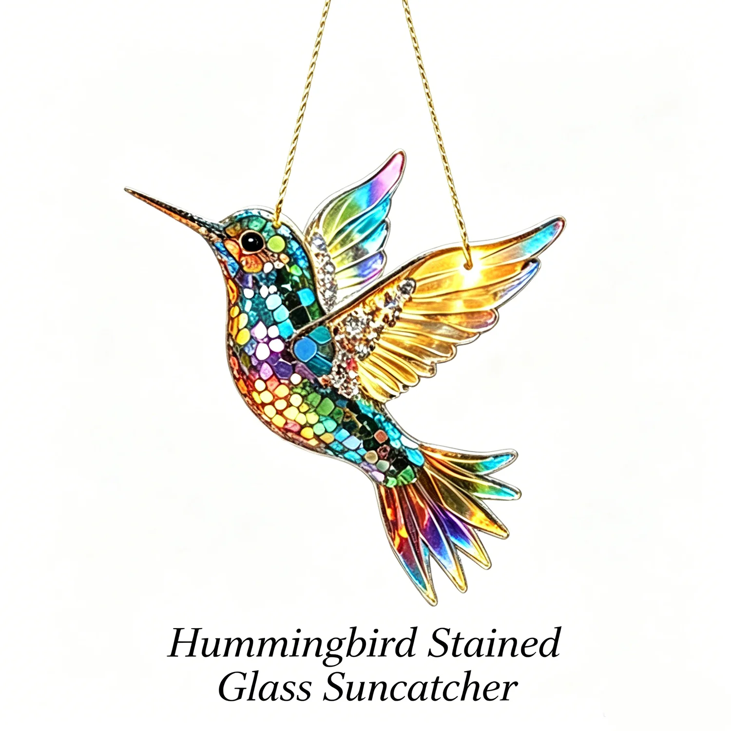 Hummingbird Stained Glass Suncatcher, 15x15cm Acrylic Window Hanging Ornament, Home Wall Art Decor for Garden Window