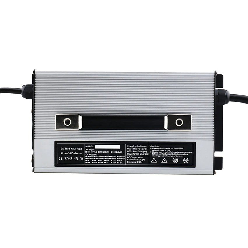 58.4V 25A Lithium Iron Phosphate Charger 1200W Four-wheel Intelligent Multi-stage Charger 100V-240V AC 50~60 Hz