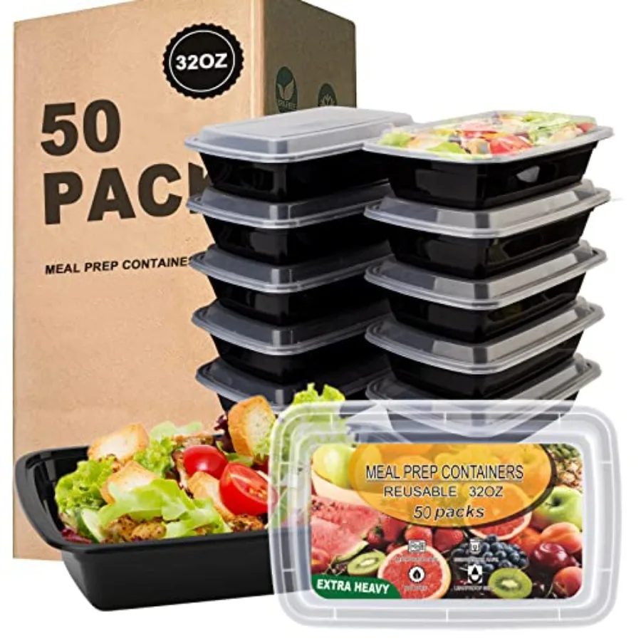 

50 Pack- Meal Prep Containers 32oz, Plastic Food Prep Containers Reusable, Leakproof To Go Food Containers with Lids, BPA-Free,