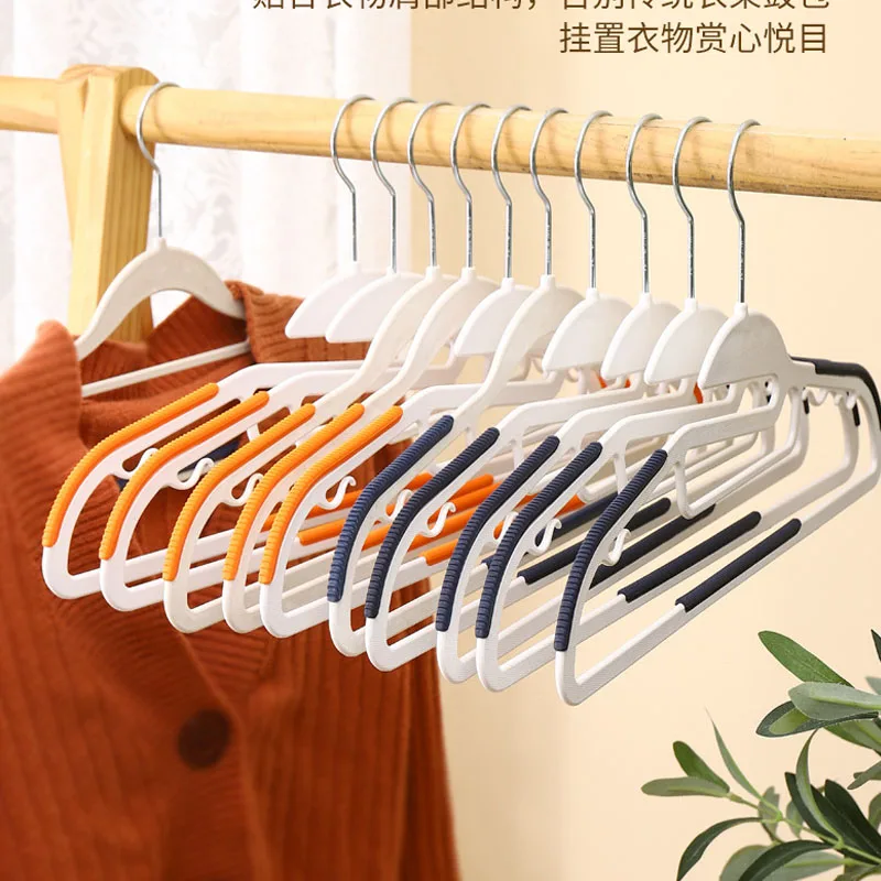 Colgador doméstico multifuncional en seco y húmedo, color negro/naranja/gris, adecuado para colgar ropa, dormitorio, armario, antideslizante, 10 Uds.