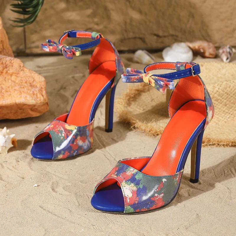 

Eilyken New Fashion Camouflage Open Toe Buckle Strap Women Sandals Street Style Thin High Heels Banquet Striptease Shoes