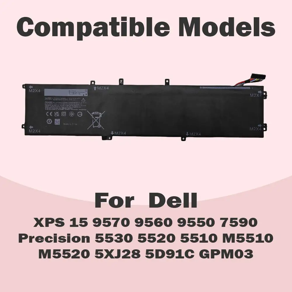 6GTPY Laptop Battery For DELL XPS 15 9570 9560 7590 For DELL Precision 5520 5530 5510 Series Notebook H5H20 5XJ28 5D91C 11.4V