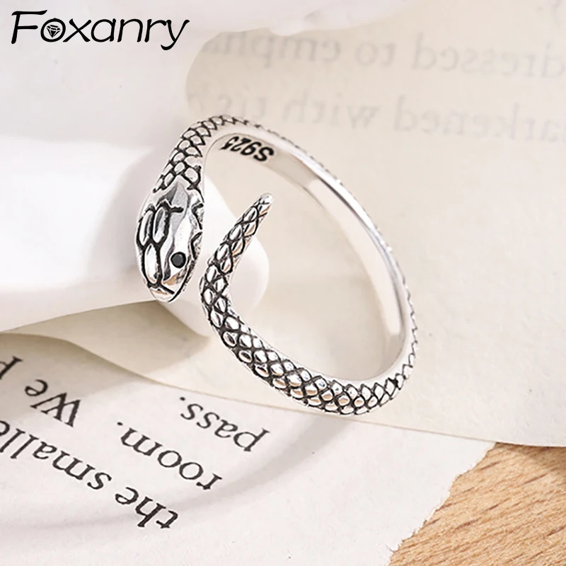 FOXANRY Vintage Punk Snake Rings for Women Couples Summer New Fashion Creative Animal Geometric Birthday Party Jewelry Gifts