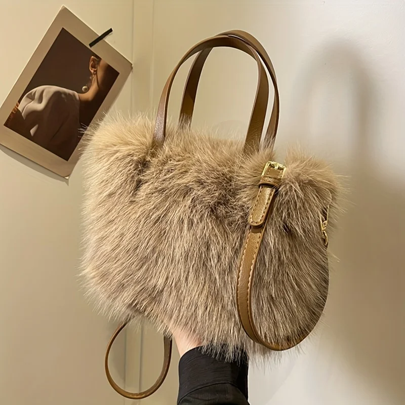 Mini Fashion Fluffy Crossbody Bag Trendy Plush Shoulder Bag  Women's Casual Handbag Purse fluffy tote Bags For Shopping Traving