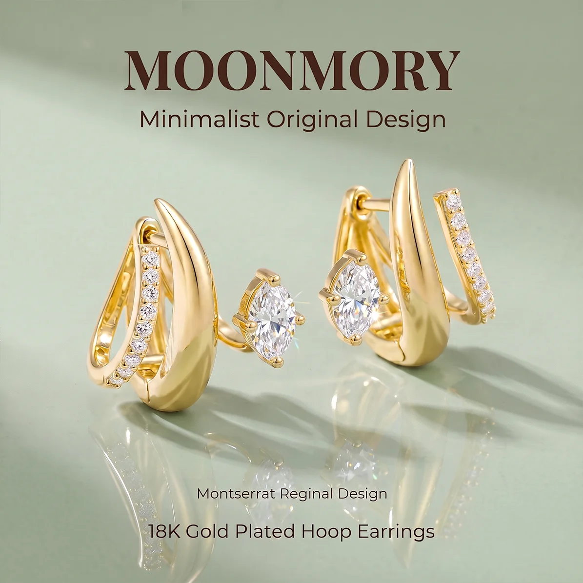 Moonmory Minimalistisches Einzigartiges Design Luxusmarken 5A Marquise Oval Birnenförmige Serie Huggies Ohrringe für Frauen 14K Doppelschicht – Detail 12