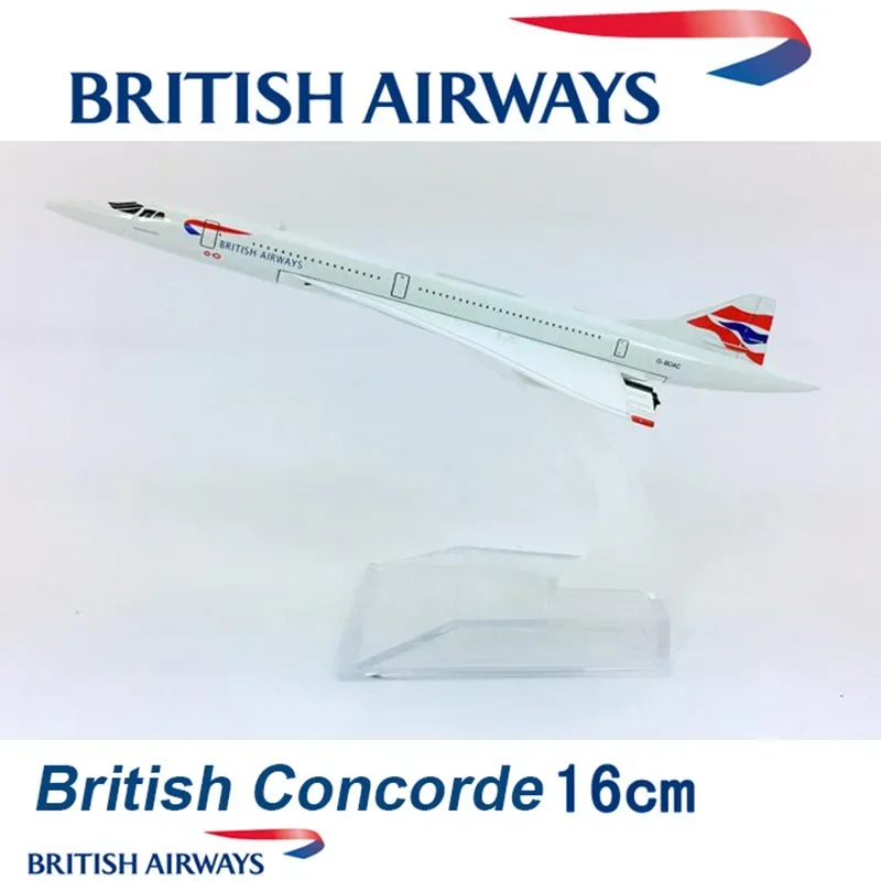 Scale 1:400 16CM Concorde British Airline Supersonic Speed Airplane Model with Base Alloy Aircraft Plane Collectible Display Toy