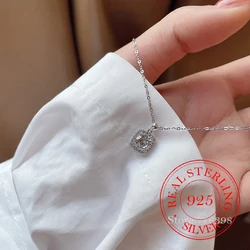Real Money 925 Sterling Silver Simple Square Zircon Crystal Pendant Necklace for Women Men Wedding Party Jewelry Gift