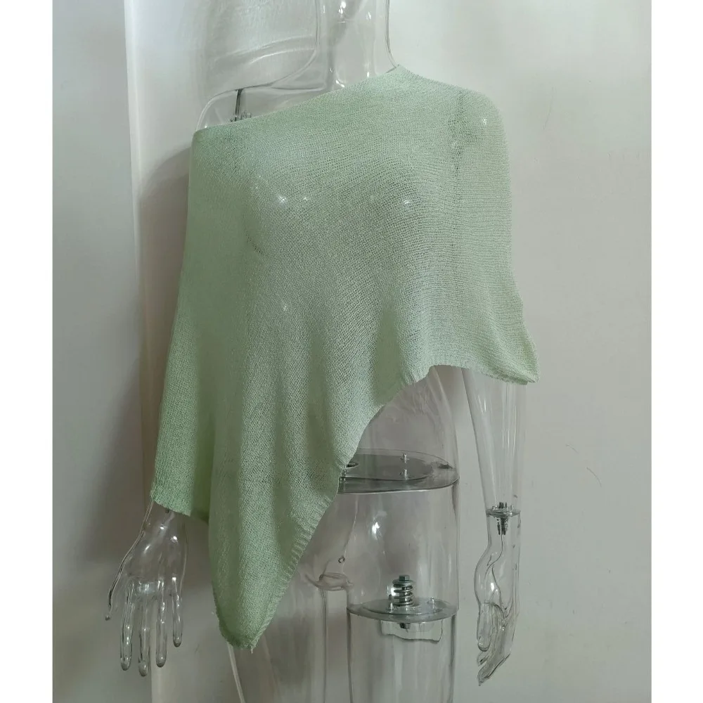 

Новый женский вязаный накидка с открытыми плечами, нерегулярный треугольный подол, солнцезащитная шаль, свободный пуловер, кардиган, летний