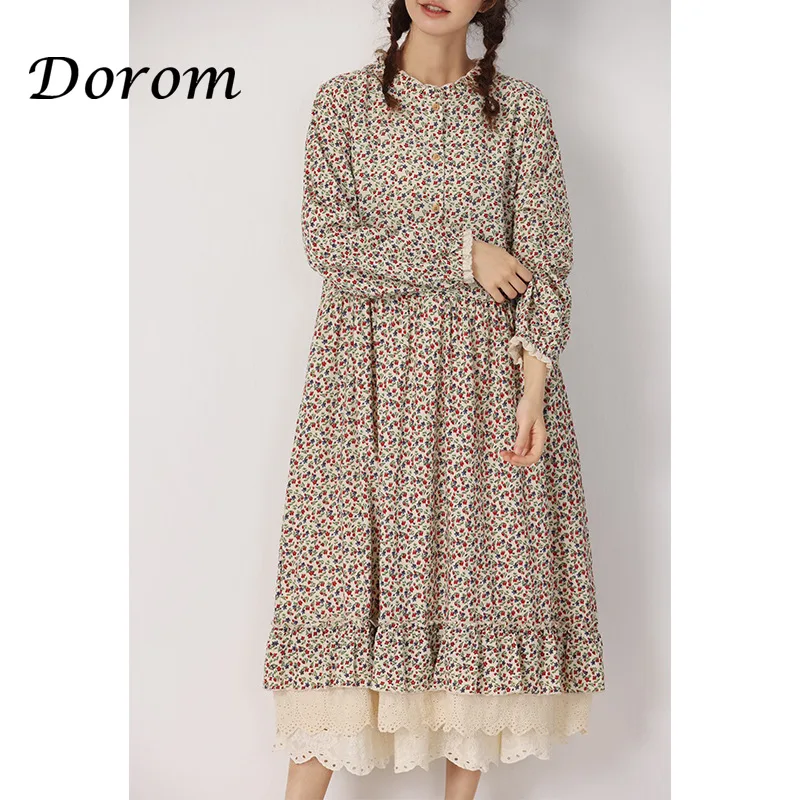 

Vintage Flowers Peter Pan Collar Cotton Linen Dress Women Summer Japanese Mori Girl Loose Casual Oversized Pullover Long Dresses