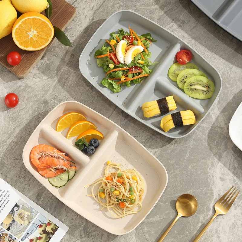 1Pc Divided Dish Diet Reusable Dinner Plate Kitchen Dinnerware Portion Plates For Adults 3 Compartments Microwave Safe