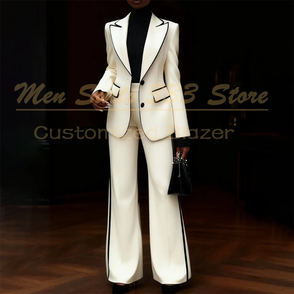 Luxe damespakken 2-delig jasje broek sets formeel kantoor enkele rij knopen piek revers slim fit vrouwelijke outfits kleding