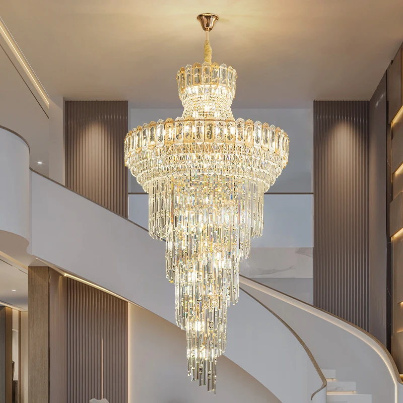 الحديثة الفاخرة الدرج الدوار مصباح لفيلا دوبلكس الطابق المفتوحة خطة غرفة المعيشة مصباح السقف الراقية الكريستال مصباح السقف #3