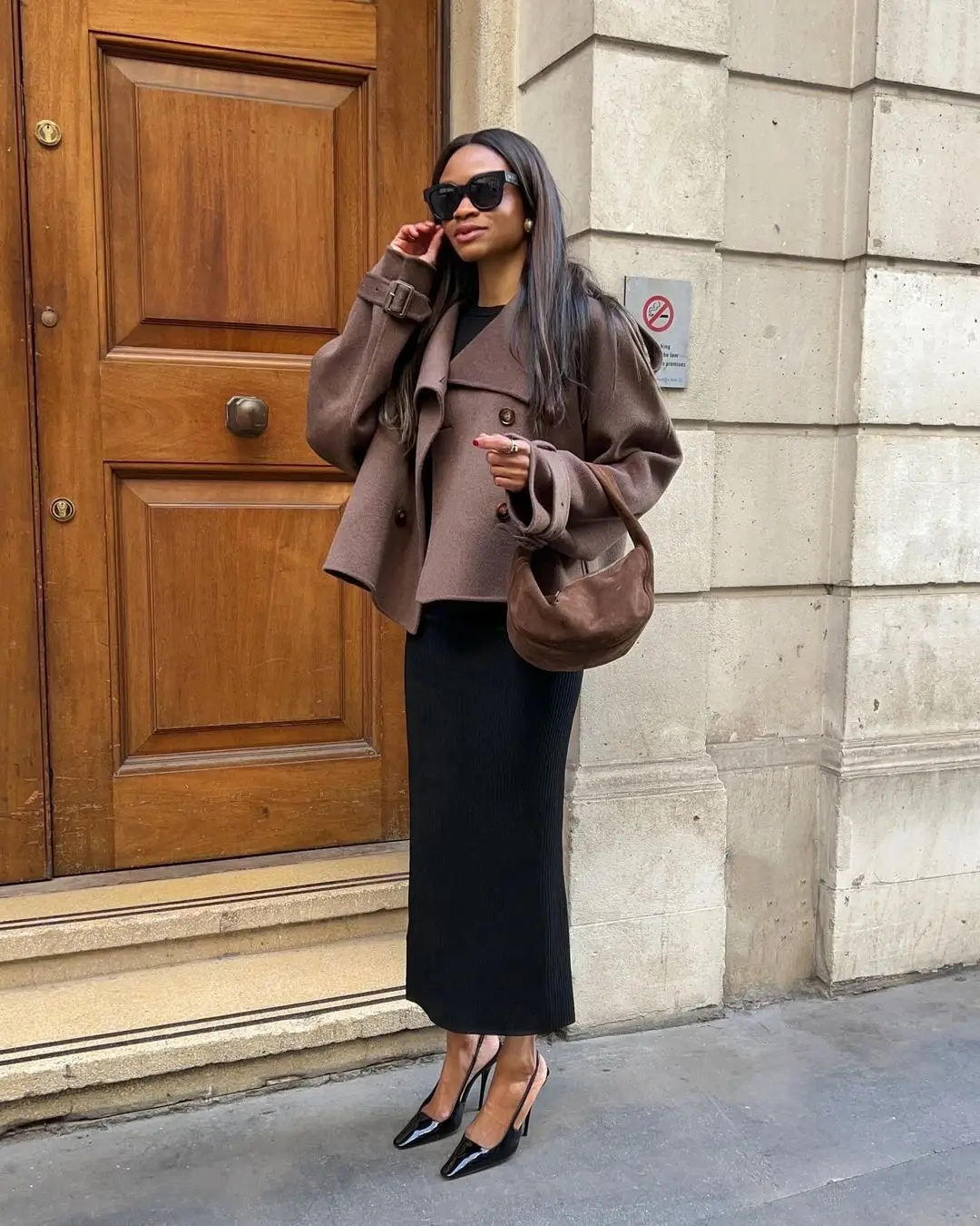 Solid Brown Women Lapel Wool Overcoat Fashion Long Sleeve Double Breasted Coat 2025 Autumn High Street Commute Loose Outerwears