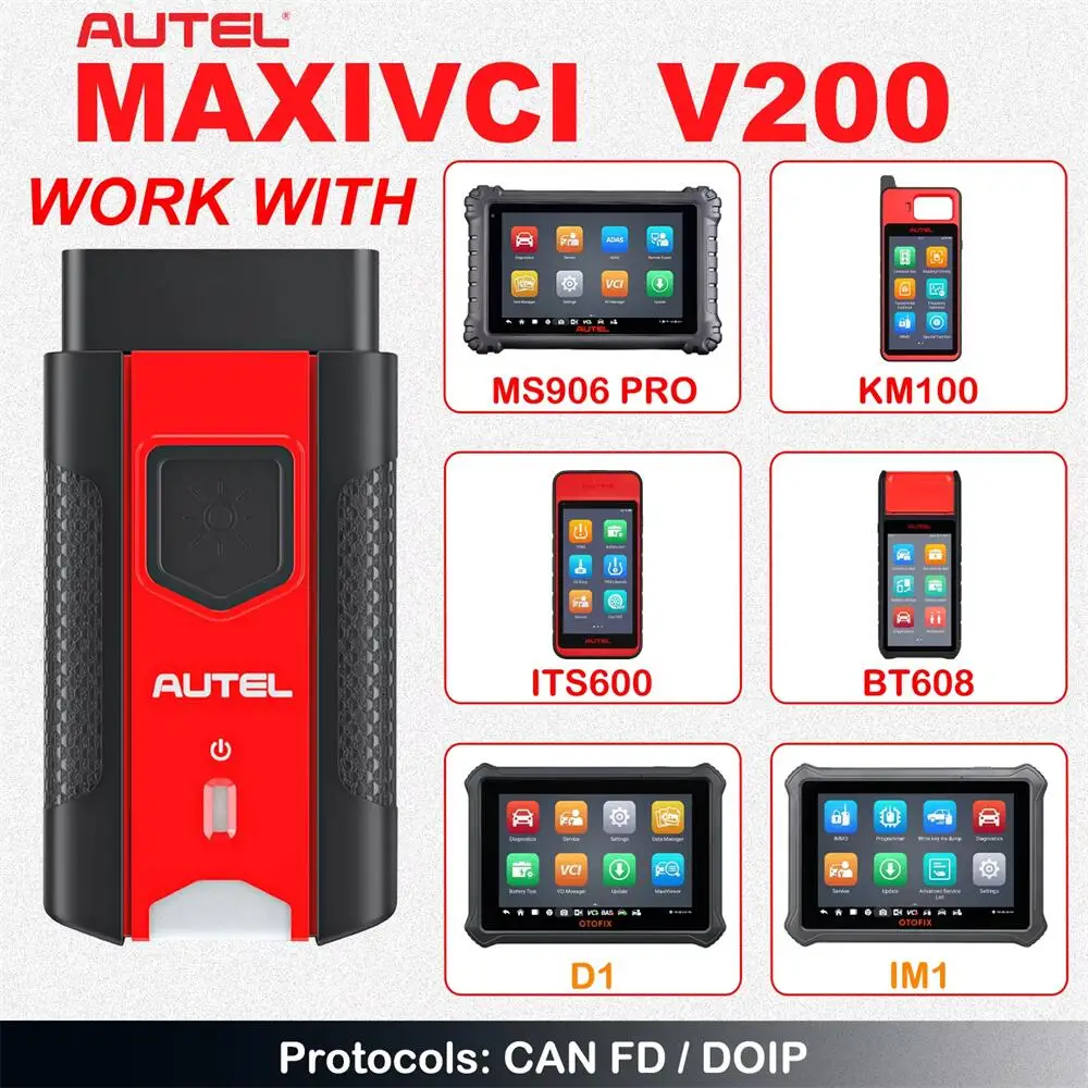 Autel MaxiVCI V200 Bluetooth Connector, Vehicle Communication Interface, Support CAN FD, Compatible with Autel KM100 / MS906Pro