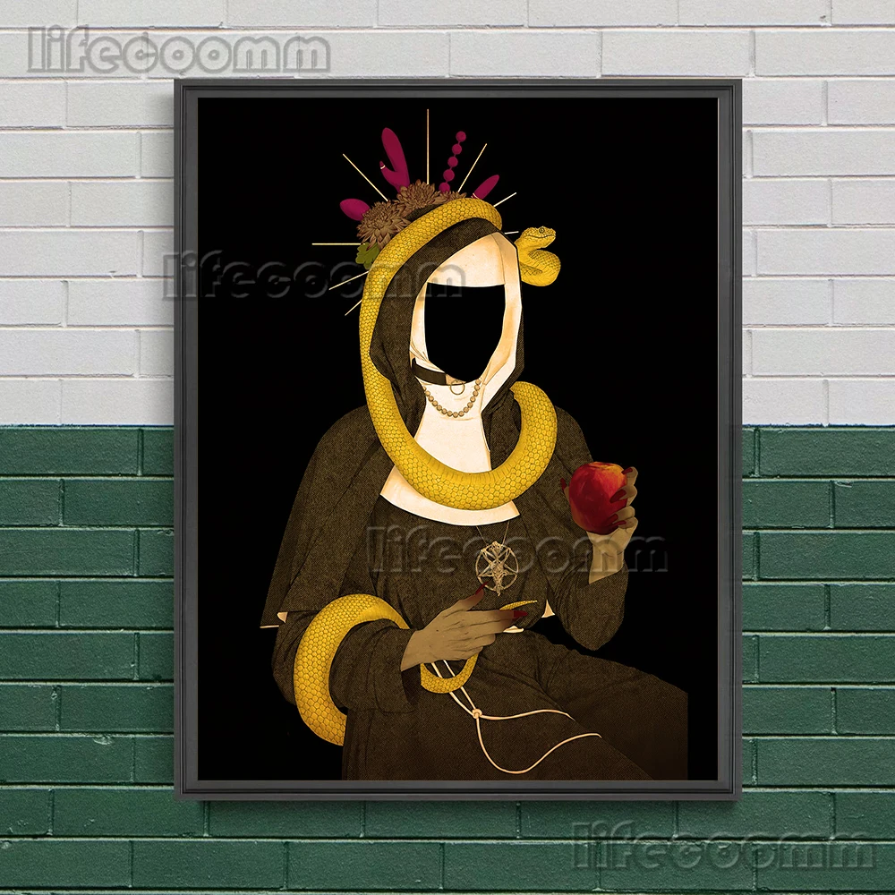 The Devil Nun & The Snake,Bloody Nurse,The Crying Fallen Angel Wall Art Canvas Print Abstract Pagan Witchcraft Art Poster Print
