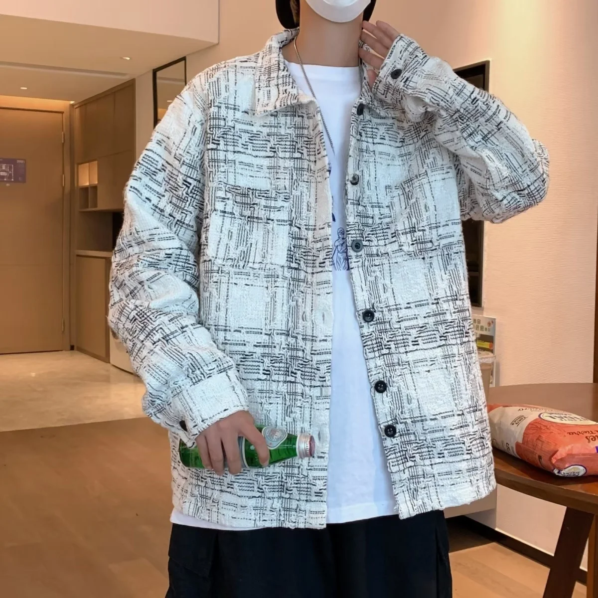 

Loose Plaid irt Jaet ex Casual Sle Autumn Winter Outerwear for Couples Youth Faion Polyester Material