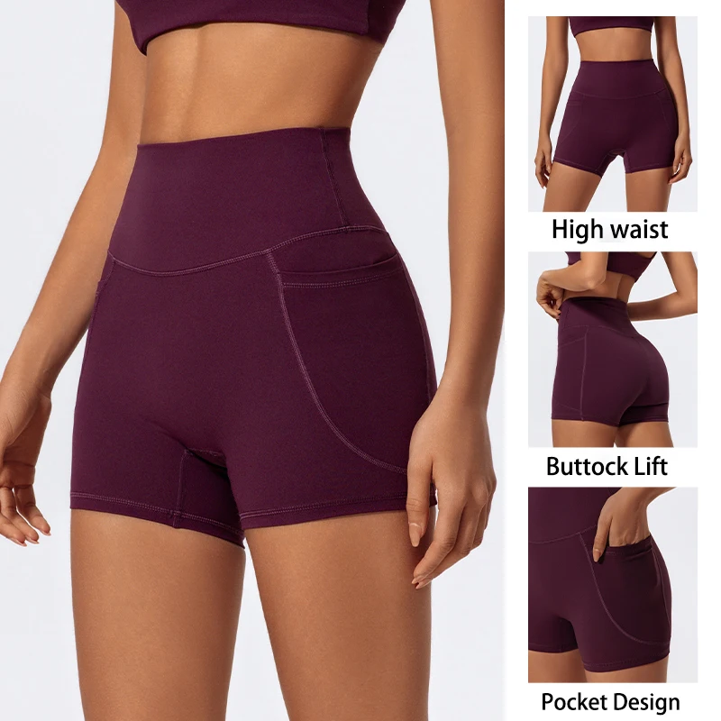Summer Pocket Style Quick-Dry Sports Shorts Women Gym High Waist Tight Yoga Pants Female Running Breathable Fitness Shorts