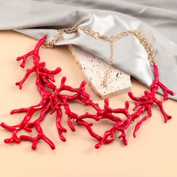 Goth Bohemian Red Coral Pendant Choker High-Grade Necklace for Women Elegant All-matched Adjustable Chain Jewelry Drop Shipping