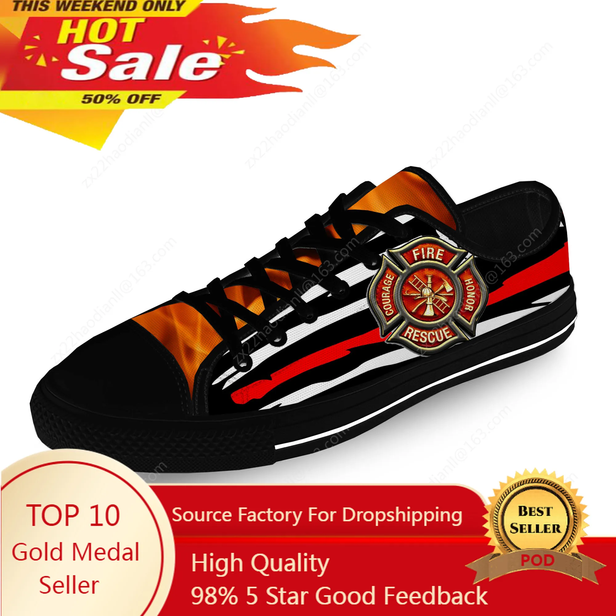 

Firefighter Low Top Sneakers Mens Womens Teenager Casual Shoes Canvas Running Shoes 3D Print Breathable Lightweight shoe Black