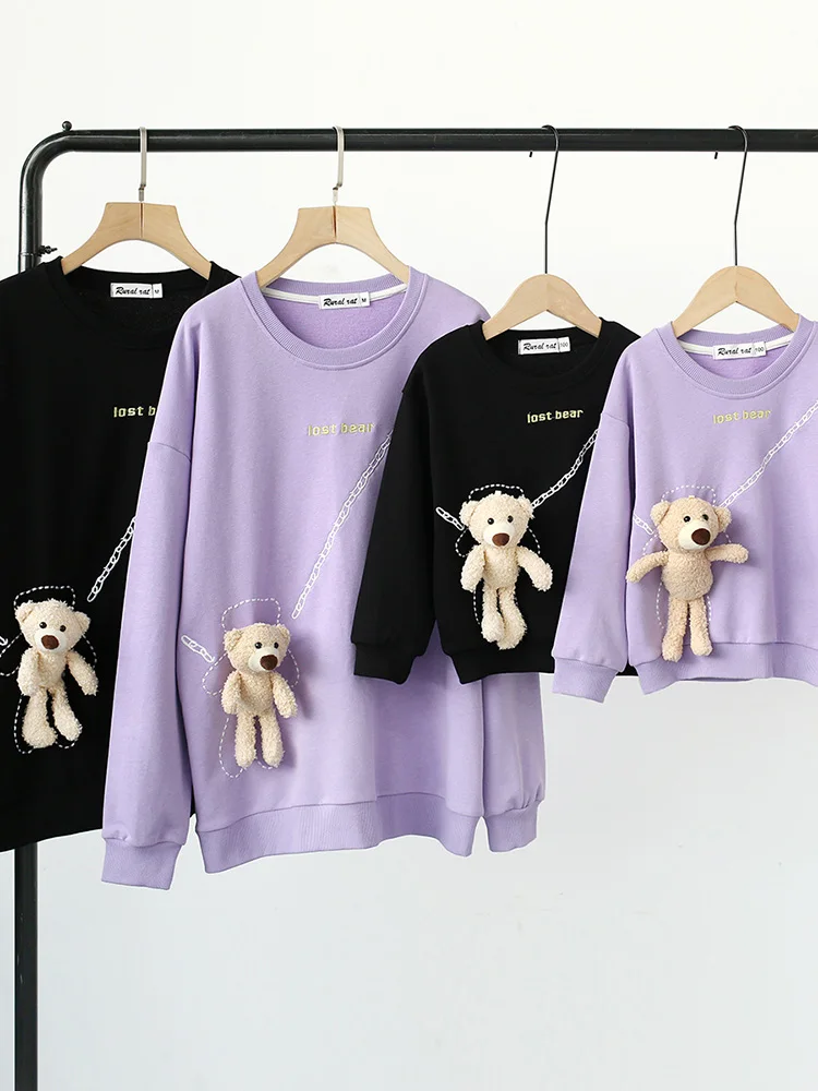 

Parent-child Autumn Sweater New Letter Embroidery Bear Pendant High-end Mother and Daughter Fried Street Long-sleeved Top