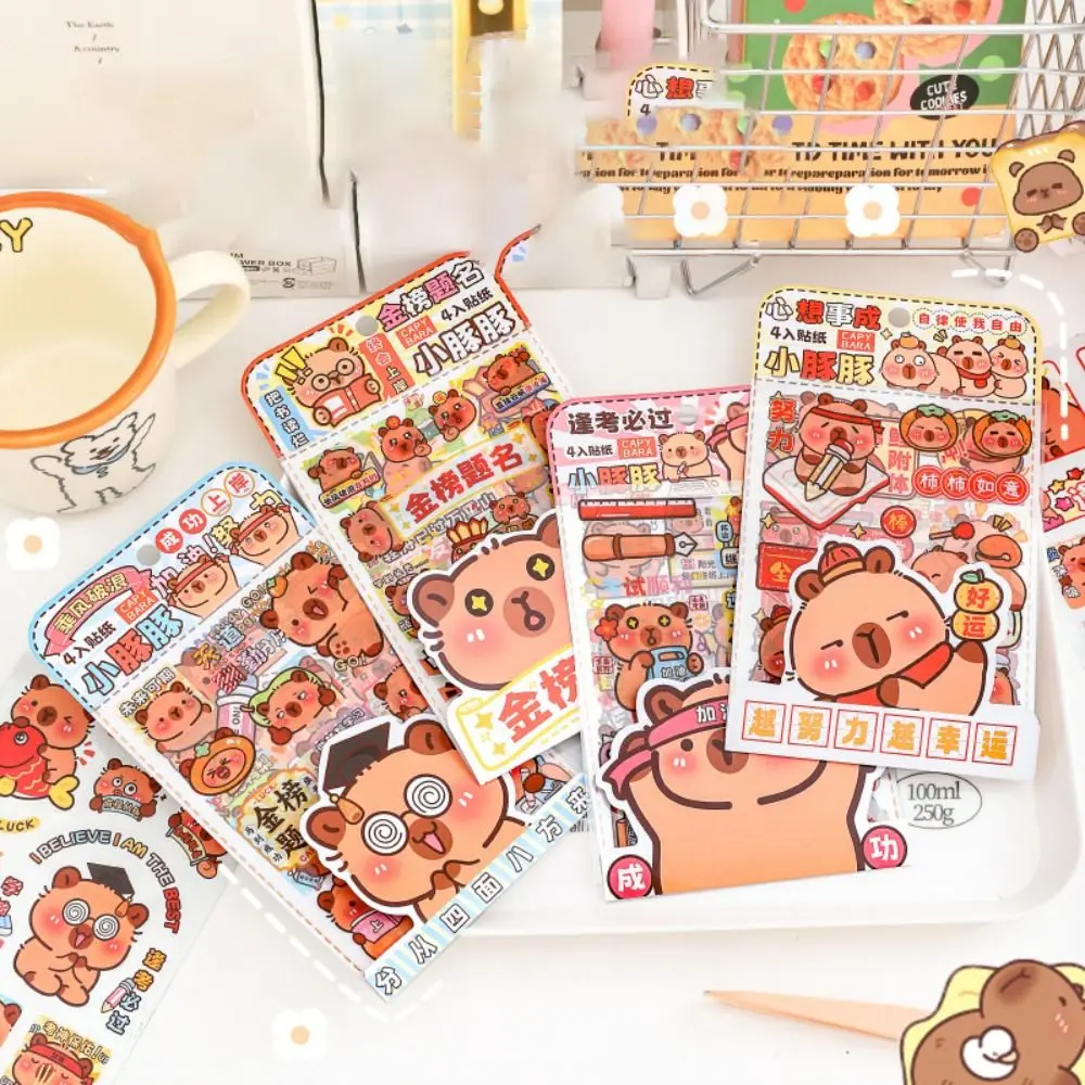4 Pcs/Bag Kawaii Capybara Stickers High Appearance Level Inspirational Ledger Sticker 4 Into Stickers Multifunction