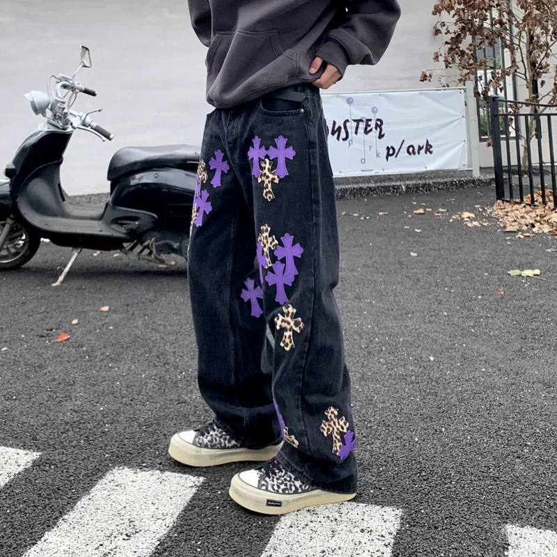 

Мужская мода хип-хоп свободная повседневная уличная одежда прямые черные джинсовые мешковатые джинсы брюки Cityboy Y2k джинсовые брюки