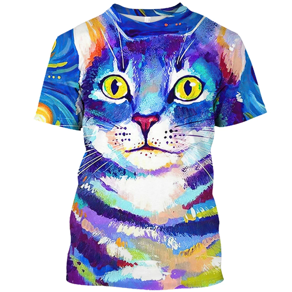 3D Fun Cat Graphic T-shirt Men\'s Hip Hop Fashion Animal Print Short Sleeve T-shirt Casual O-neck Oversized Pullover Summer Top