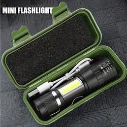 USB Rechargeable Mini Flashlight COB+XPE Portable Built-in Battery Zoomable Small Torch 3 Mode Camping Emergency Flashlights
