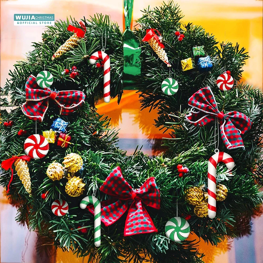 40 pçs natal doce cana pirulito pingentes árvore de natal pendurado ornamentos hortelã-pimenta redemoinhos para decoração de casa presentes de ano novo navidad