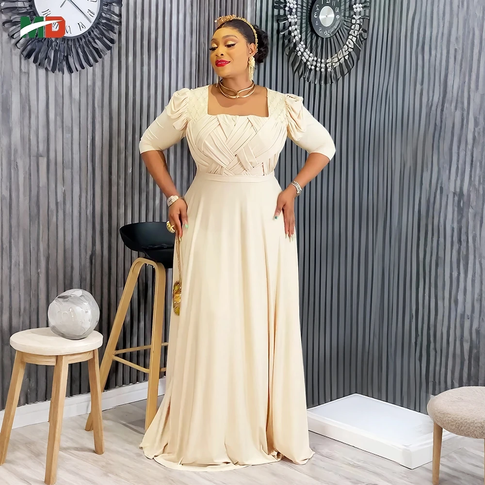 MD 2025 الملابس الأفريقية الجديدة للنساء فستان موضة نصف كم فستان الزفاف المسائي فستان الحفلات الماس فستان ماكسي يومي غير رسمي #3