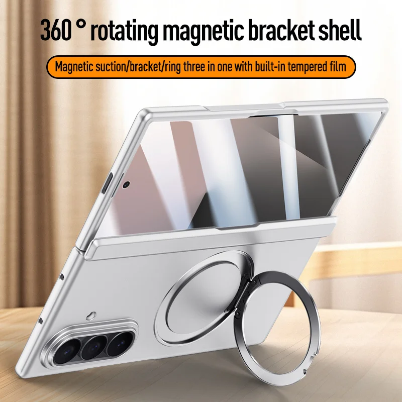 For Magsafe Magnetic Metal 360 Rotate Holder Tempered Glass Film Full Protect Case For Samsung Galaxy Z Fold7 Spring Hinge Cover