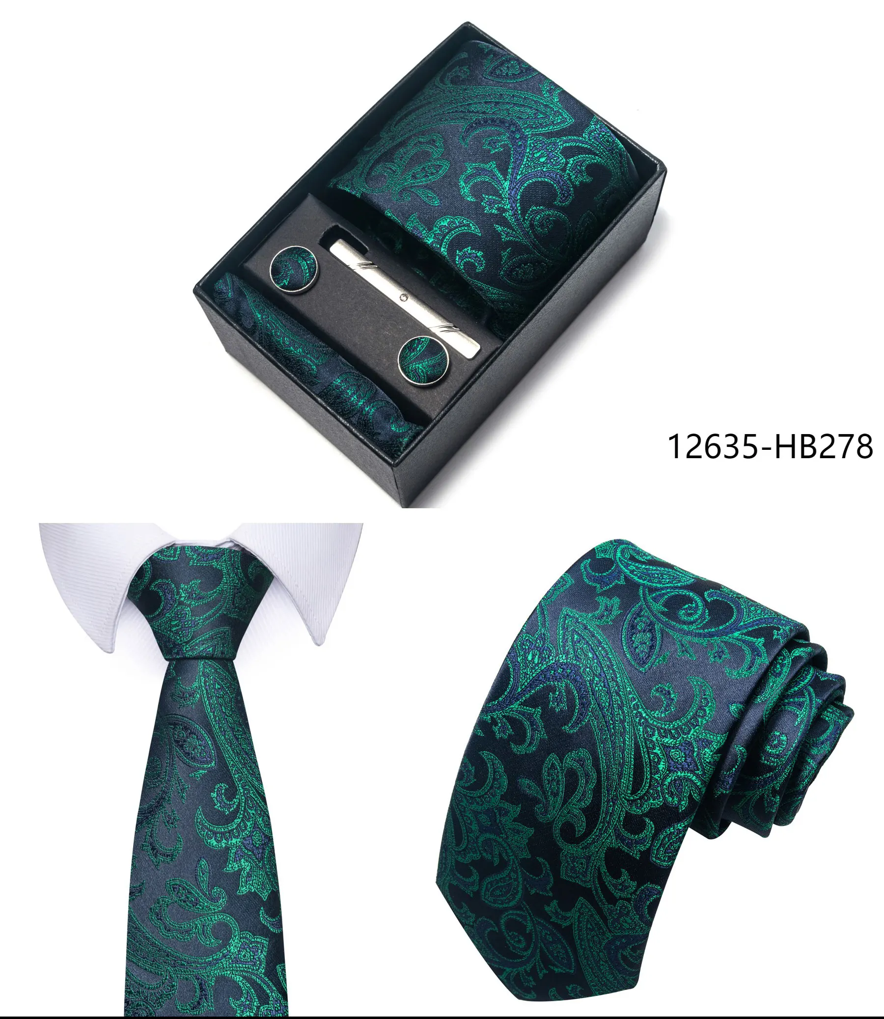 High Grade Holiday Gift Box Brand 8 cm Blue Paisley Tie Handkerchief Cufflink Set Men Necktie Clothing Accessories Birthday Gift