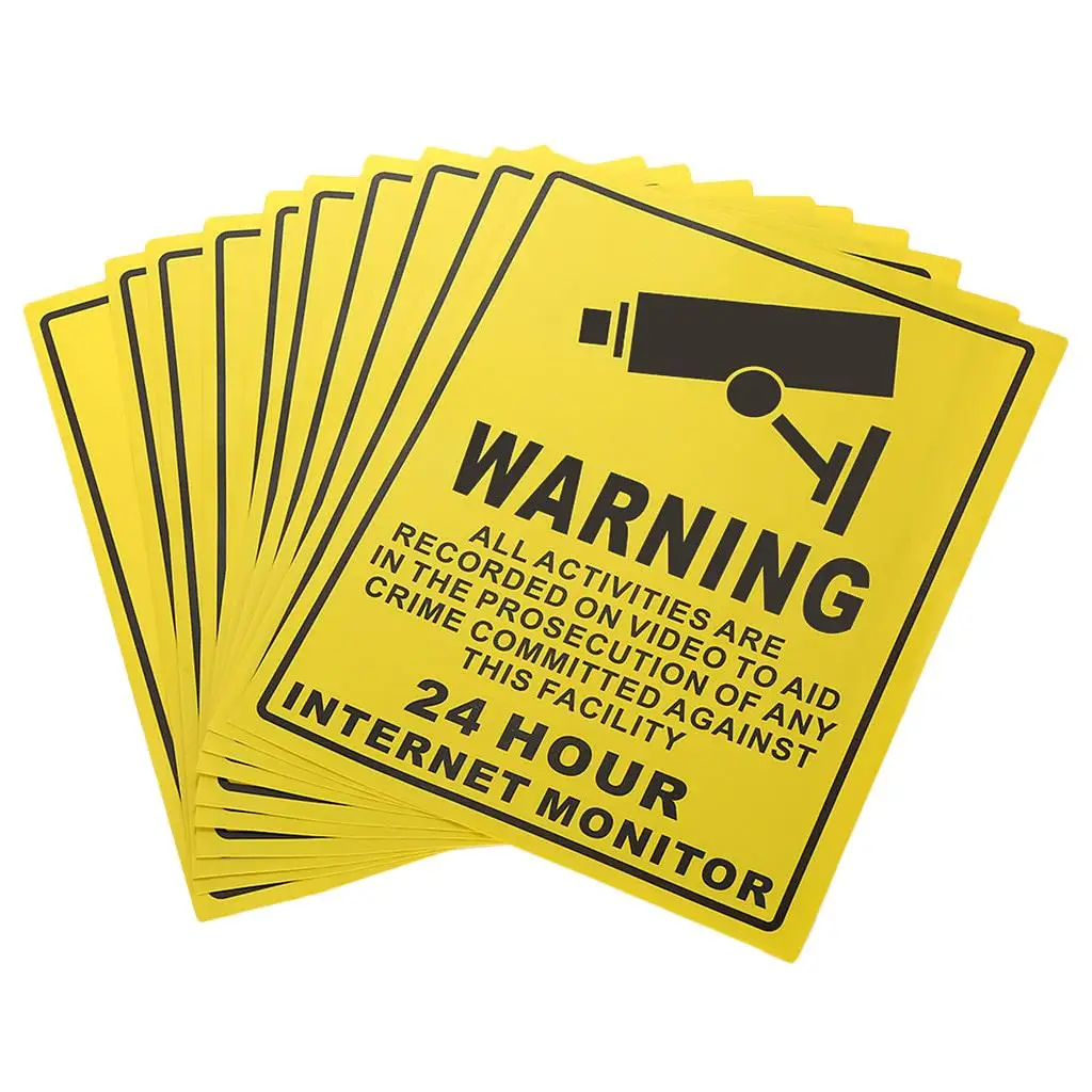 10 Pcs Security Warning Sign Decals Stickers for hours Monitor