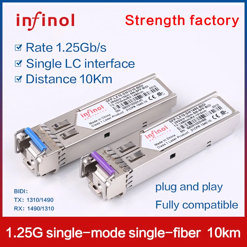 Optical transceiver Module 1.25G BIDI 10KM 1310nm/1490nm SFP Single core bidirectional Compatible  Sfp Optical Transceivers